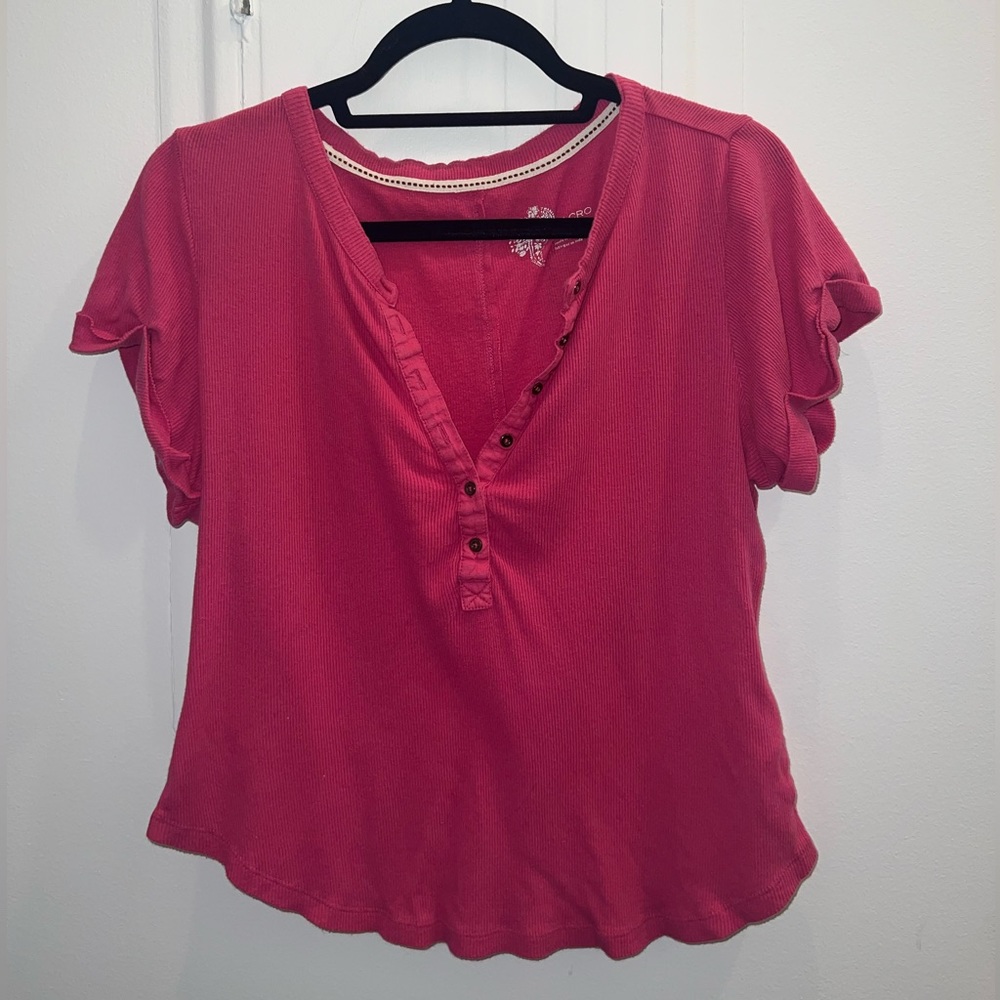 Anthro Pilcro Henley Ribbed top size L
